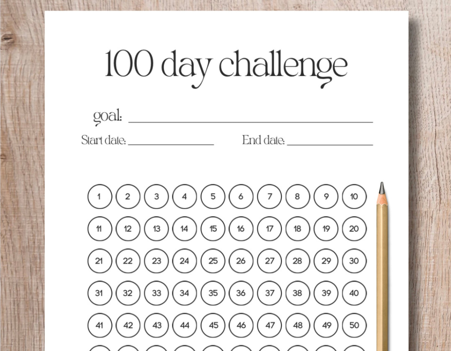 100 day habit tracker, challenge