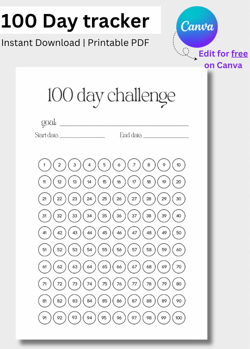 100 day habit tracker, challenge